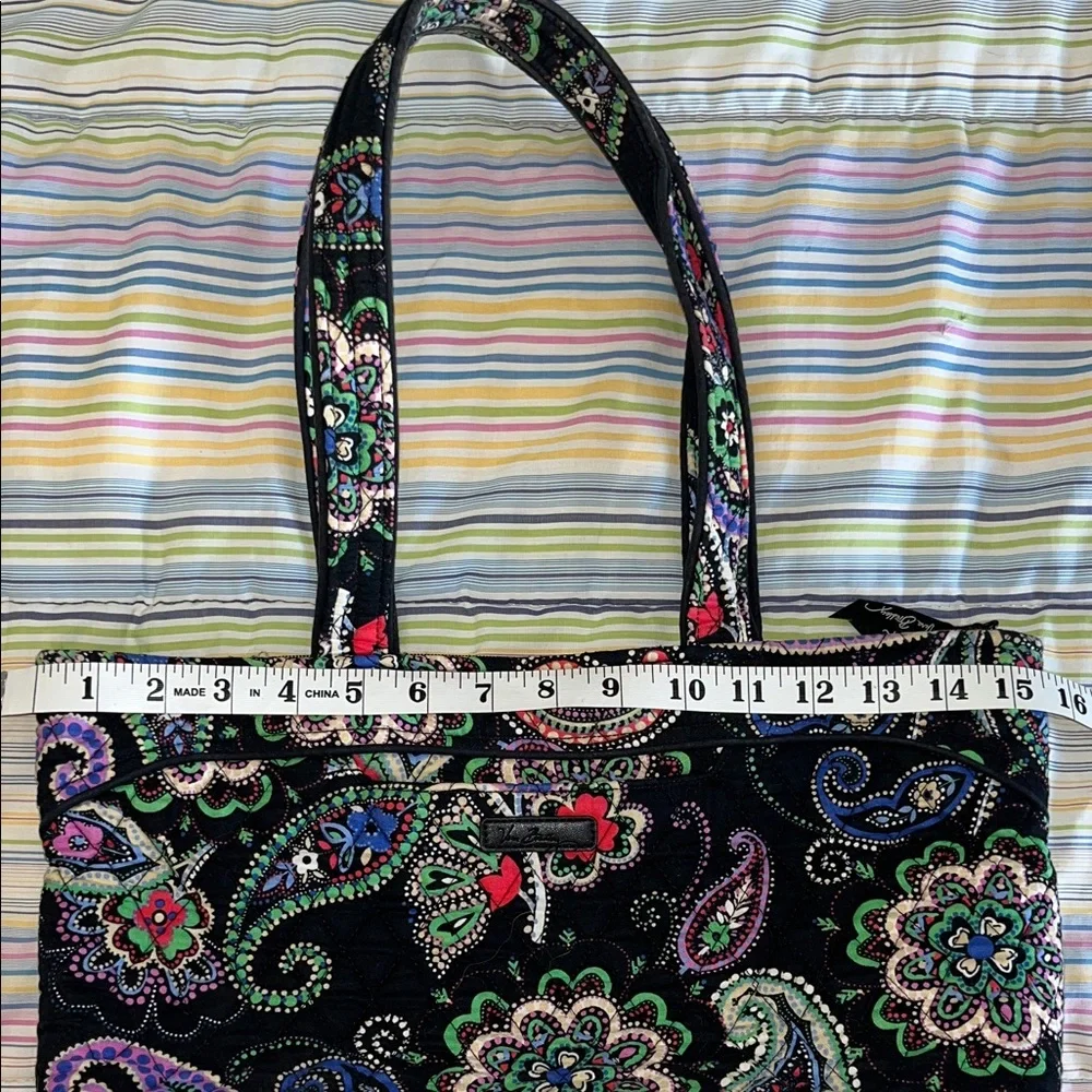 Vera Bradley Black Bohemian Paisley Floral Small Tote with Multicolor Accents - Picture 7 of 9